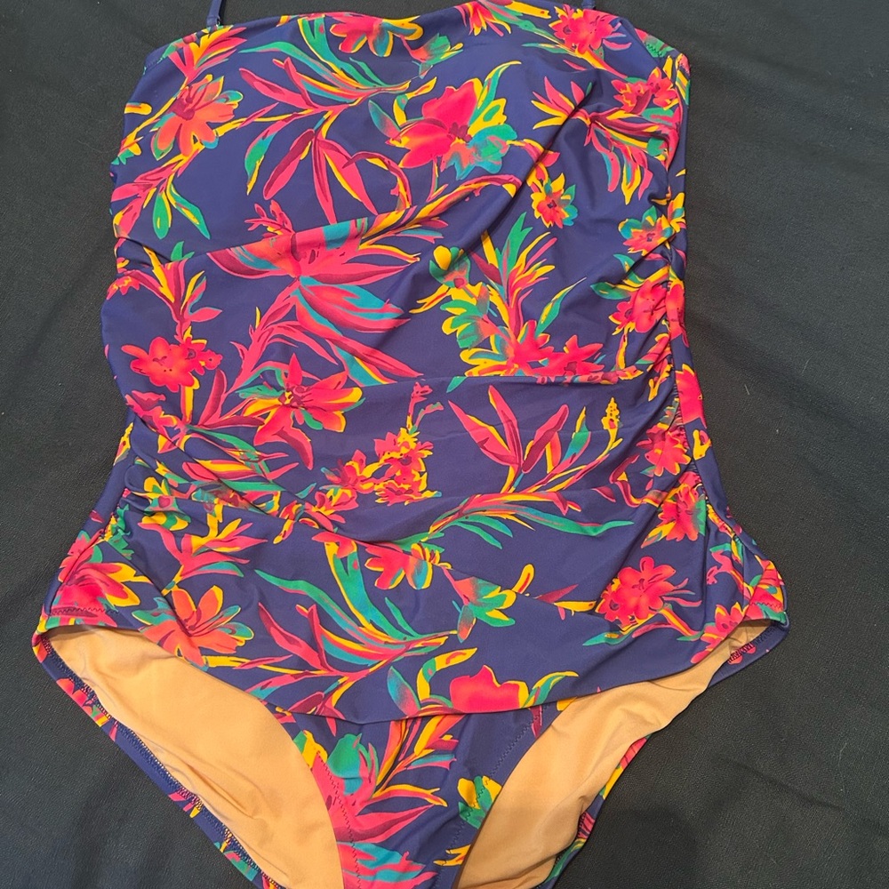 J. Crew Blue and Red One Piece Swimsuit with Ruching